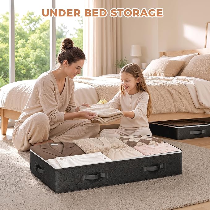 Under Bed Storage Containers with Clear Lids, 4 Pack | Underbed Storage Bags for Blankets, Towels, Comforter, Sweaters, Linen Sheets, Wrapping Paper