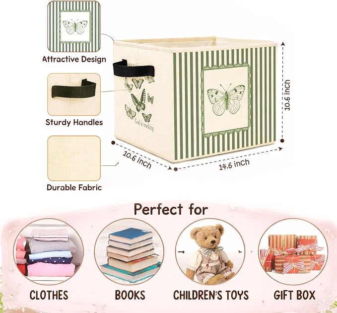 Butterfly Storage Bin, Foldable Fabric Basket for Kids Room Nursery | Foldable fabric storage bin with butterfly faith design for toys, books, clothes, nursery, bedroom, and playroom use.