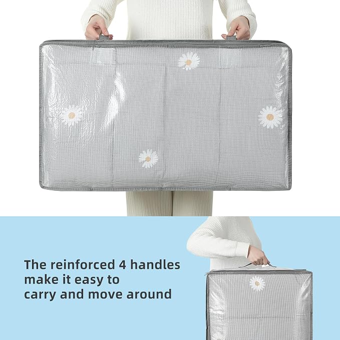 3 Pack Under Bed Storage Bags, Humid-proof Material Plastic Underbed Storage Containers, Blanket/Clothes Storage Bins with Lid, Closet/Bedding Comforter/Sheet Storage and Organizer