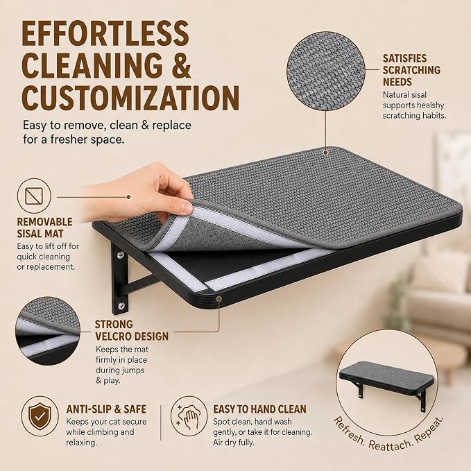 Cat Wall Shelf Window Perch, Cats Bed Hammock with Scratching Pad, Cat Shelf for Climbing Sleeping Playing,Black Furniture for Indoor Large Cats