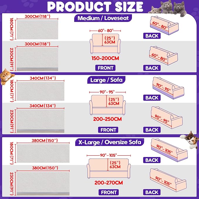 Loiion Cat Scratch Proof Furniture Protector Waterproof Sofa Cover 150"x91" | Pet-Friendly Couch Protector, Anti-Scratch & Anti-Slip Sofa Cover For Cats Dogs Kids, Machine Washable
