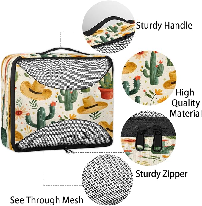 Packing Cubes for Travel, Western Cowboy Travel Luggage Packing Organizers for Women Men, Large Custom Toiletries Bag for Clothes Shoes, Cactus Desert
