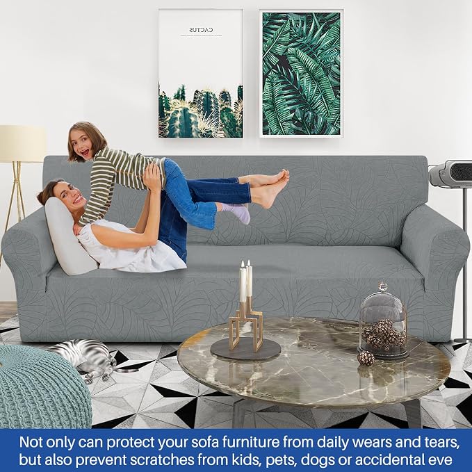 YEMYHOM Couch Cover Latest Jacquard Design High Stretch Extra Large Sofa Covers Pet Dog Cat Proof Oversized Slipcover Non Slip Magic Elastic Furniture Protector (X-Large, Begonia Leaf Dark Gray)