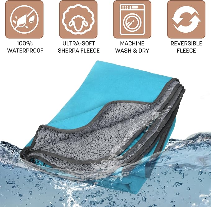 Tirrinia Waterproof Outdoor Blanket with Sherpa Lining, Windproof Foldable