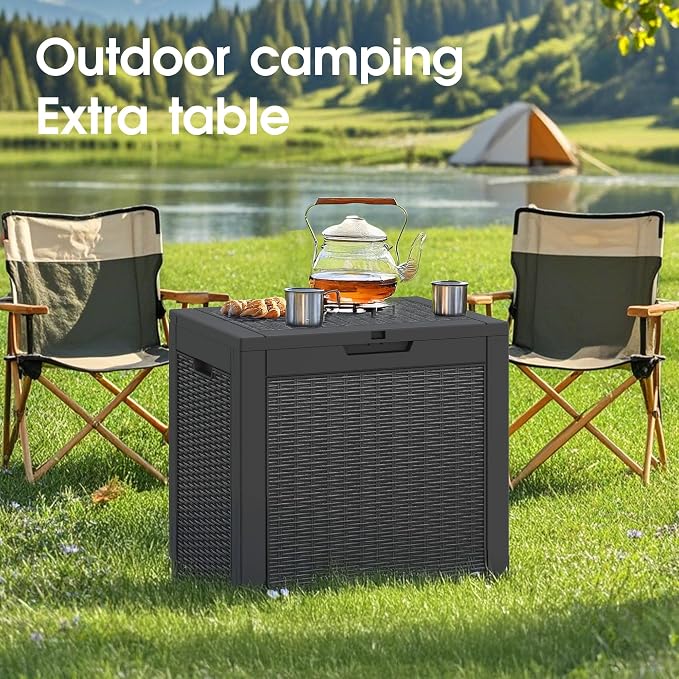 31 Gallon Outdoor Storage Box Waterproof Deck Box for Patio | Black, Resin, Small, Weatherproof, Lockable, Compact, Easy Assembly, Patio Pool Garden Accessories Storage, Organization