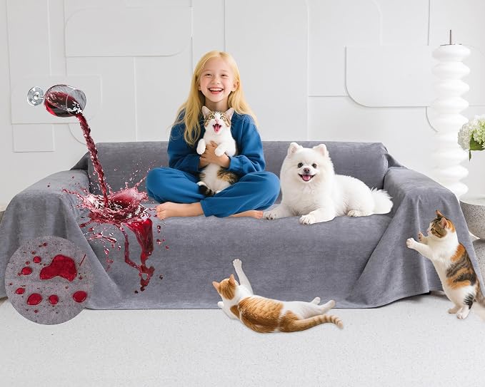 Loiion Cat Scratch Proof Furniture Protector Waterproof Sofa Cover 150"x71" | Pet-Friendly Couch Protector, Anti-Scratch & Anti-Slip Sofa Cover For Cats Dogs Kids, Machine Washable