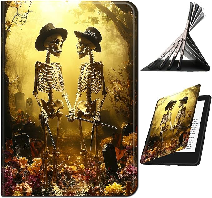 for Samsung Galaxy Tab A 10.1" 2019 SM-T510/T515/T517 Case | Slim Leather Smart Cover with Multi-Angle Anti-Slip Stand [Auto Wake/Sleep] Shell for Women Men, Forest Skull Leaf
