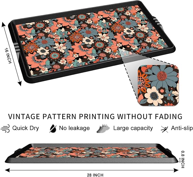 BEHERO Boot Tray Shoe Mat Decorative Patterned, Rubber Shoe Matt Tray Indoor/Outdoor Use, 16" x27.5" Shoe Cleaning Mat Non-Slip, Shoe Storage Waterproof Flower Prints for Entryway, Sunlit Blossom