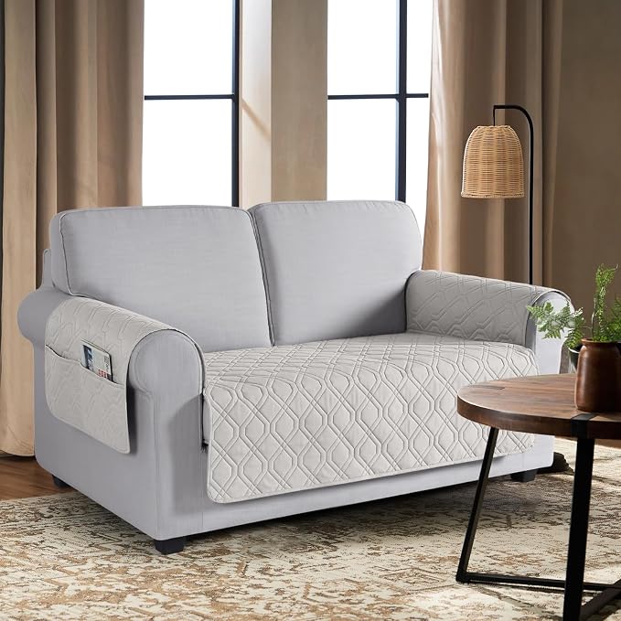 VANSOFY Waterproof Loveseat Couch Cover for Pets, Off White, 54" | Non-Slip, Washable, Utility Pockets, Pet Friendly, Furniture Protector Slipcover for 2 Cushion Plus Couch