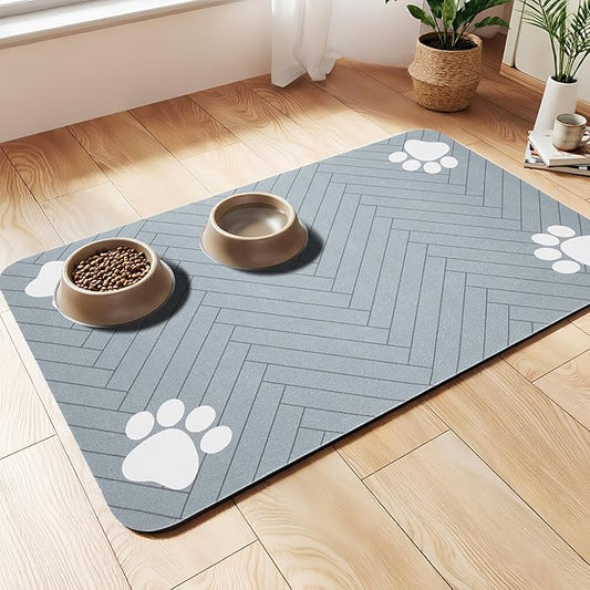Pet Feeding Mat-Absorbent Dog Feeding Mat for Food and Water Bowl,No Stains Pet Placemat,Quick Drying Water Dispenser Mat for Dog and Cat,Easy to Clean Dog Accessories(S,Light Gray)