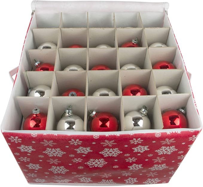 DII Christmas Storage Containers Collection Zippered with Dividers, Ornament; Large, 16x16x13, Snowflakes (Pack of 6)