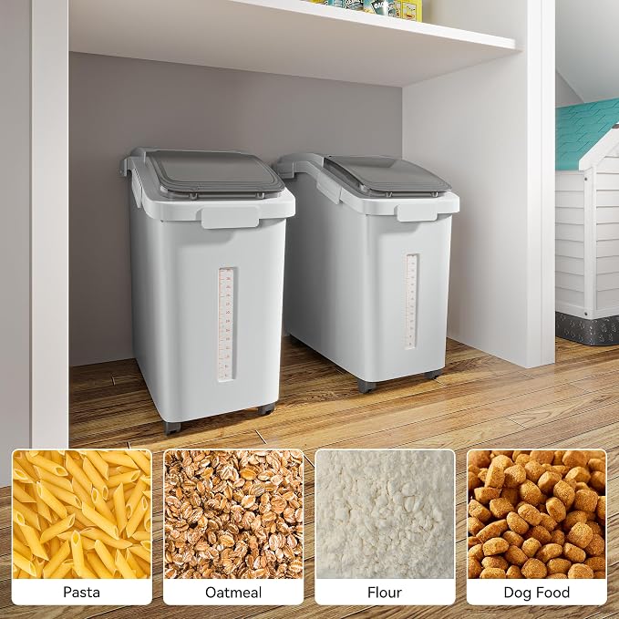 YITAHOME Large Flour Storage Container, 11.4-Gallon Commercial Rice Storage Bin 280 Cups with Wheels Shelf-storage Bin with Scoop and Lid, Rice Bin for Kitchen, Gray