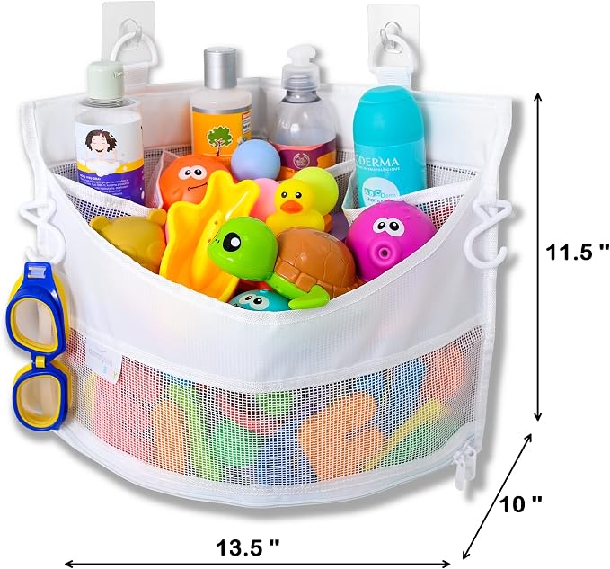 Mesh Bath Toy Holder Organizer – The Perfect Corner Bathtub Toy Storage & Bathroom or Shower Caddy – This Multi-use Net Bag Makes Baby Bath Toy Storage Easy – For Kids & Toddlers