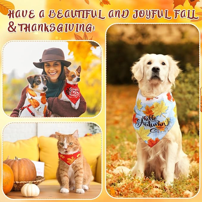 Sanwuta 60 Pcs Fall Dog Bandanas Thanksgiving Dog Bandanas Bulk Adjustable Pet Bibs Triangle Scarf Holiday Costume for Small to Large Pet (Turkey Pattern)