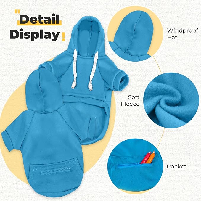 PETCARE Basic Dog Hoodie Sweaters for Small Medium Large Dogs Cats Puppy Clothes Soft Warm Fleece Dog Hoodies Sweatshirt with Small Pockets Fall Winter Chihuahua Dachshund Golden Retriever Outfits