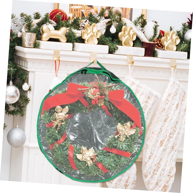 Vaguelly 1pc Christmas Wreath Storage Bag Holder with Clear Window Holiday Storage Container for Wreaths and Decorations and Wear-Resistant Design Easy to Carry