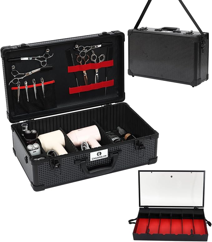Large Barber Carrying Case, Hairdresser Tool Box Organizer Traveling Case, Portable Travel Barber Suitcase for Hair Stylist Pet Groomer Beauty Salon Makeup Artist