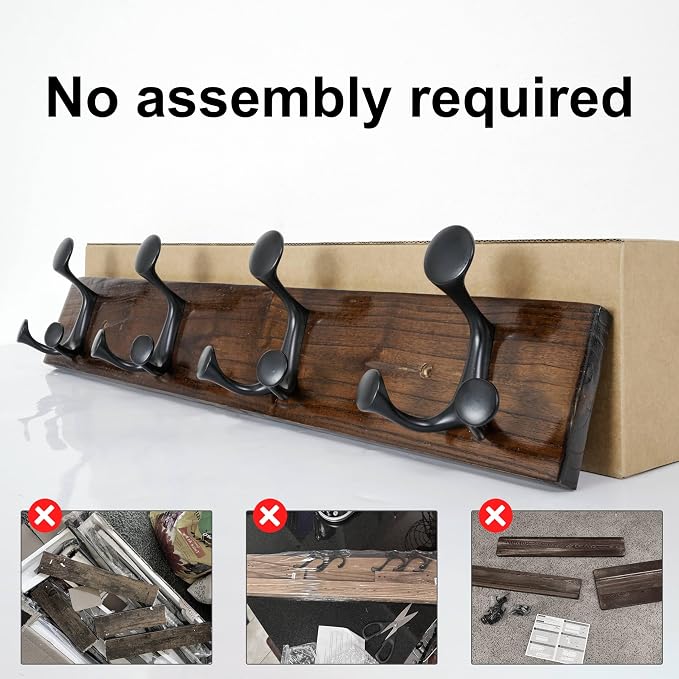SKOLOO 24-Inch Walnut Wood Coat Rack Wall Mount with 4 Triple Hooks - Ideal for Family Entrances, Classrooms, and Pet Supplies Storage - Perfect Coat Hooks for Wall