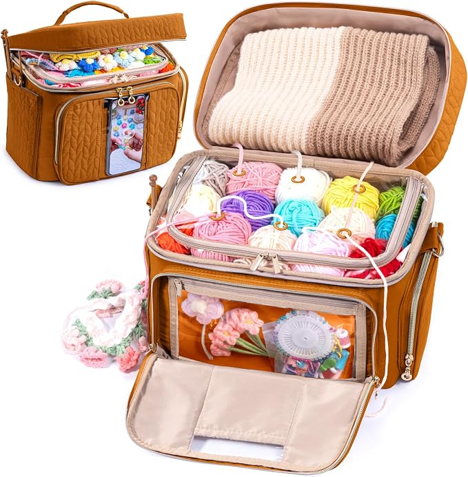 MYBAGZING Crochet Bag Organizer - Yarn Bags for Crocheting - Crochet Storage Bag with Pockets for Crochet Hooks, Crochet Accessories - Yarn Organizers - Yarn Holders for Crocheting - Knitting Bags