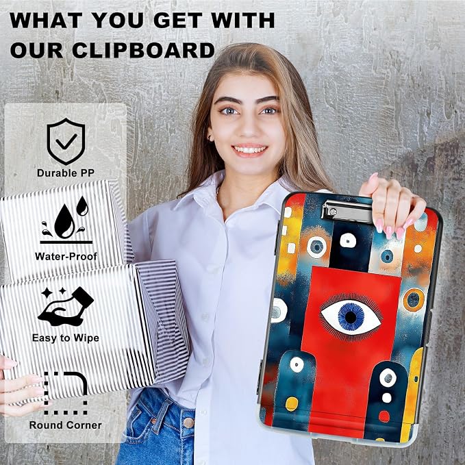 A4 Clipboard with Storage Pen Holder, Clipboards Organizer Nursing Clipboard Foldable File Folder Plastic Clipboard Folio Clip Board for Office Work Classroom Doctor, Artistic Eyes