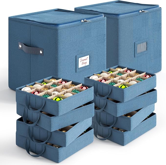 Hearth & Harbor Christmas Ornament Storage Box With 4 Inner Tray Dividers - Non-Woven Ornament Storage Container For 64 Holiday Ornaments or Decorations