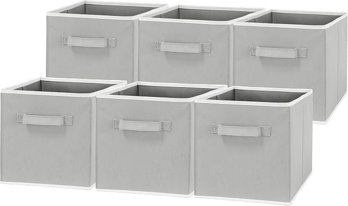 Simple Houseware 11-Inch Foldable Cube Storage Bins, Gray, 6-Pack | Lightweight & Durable Structure Fabric Cubes Organizer for Closet or Shelves