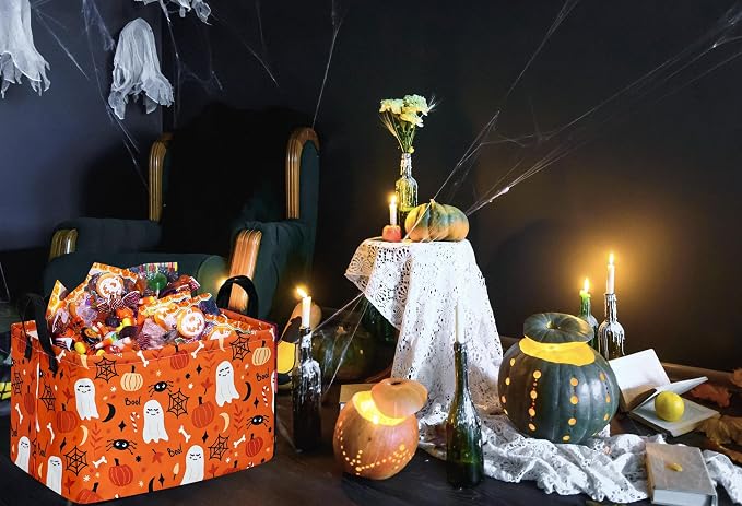 Rectangle Pumpkin Ghost Pattern Gift Storage Basket Home Shelf Storage Basket Organizer Box Clothes Laundry Hamper Nursery Basket Laundry Basket with Handles
