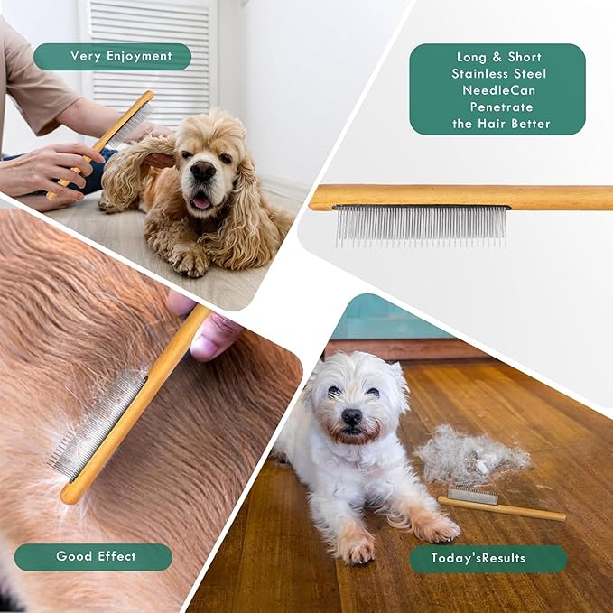 Slicker Brush for Dogs, Large Long Pin Dog Grooming Brush for Doodles Goldendoodles Poodles Labradoodle Bernedoodles, 3 Pcs Wooden Handle for Mats Tangles - Green