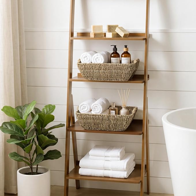StorageWorks Seagrass Storage Baskets, Large Snack Baskets for Shelves | Wicker Storage Baskets for Shelves, Baskets with Wooden Handles, 2-Pack Gifts Basket for Home Decor, Hand-Woven Basket