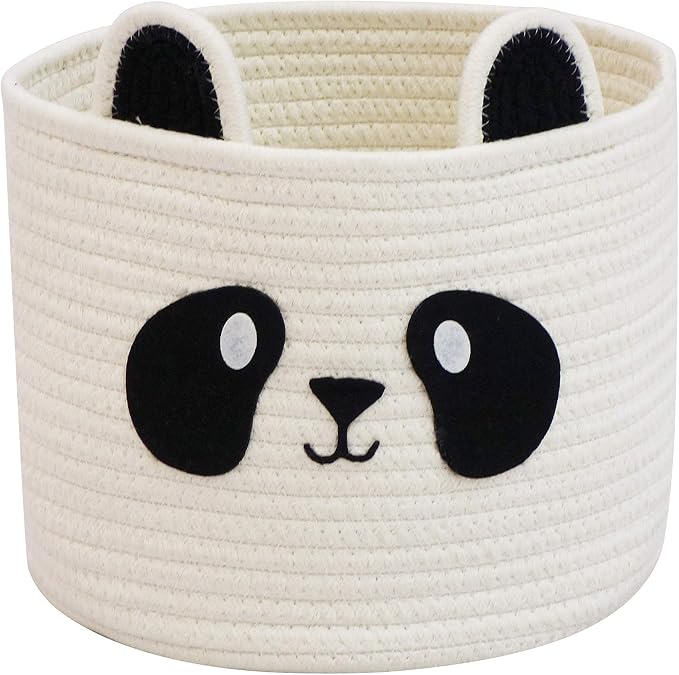 T&T Homewares Small Cute Panda Bear Basket for Kids Room Decor, Baby Shower, Baby Diaper Organizer, Baby Laundry Baskets, Woodland Nursery Decor, Kids Room Organizer, Dog Cat Toy Basket