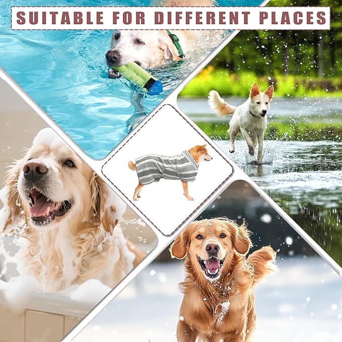 Fast Drying Dog Bath Robe, Super Absorbent Stripes Dogs Towel, Adjustable Warm Keeping Pet Puppy Bath Supplies (Grey, L)