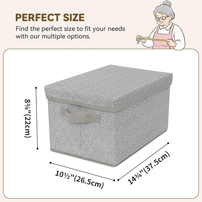 GRANNY SAYS Storage Bins with Lids, Decorative Storage Boxes with Lids | Storage Box with Dust Cover, Handles & Lable, Collapsible, Ideal for Closet Clothes Blanket Toys, Medium, Ash Gray, 3-Pack