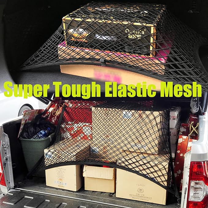 Car Dog Barrier Net, Hook Up Elastic Envelope Luggage Net (47.24" x 33.85") Dual Layer Safety Net for Pet Dog Vehicle Universal Mesh Barrier Guard Blocks Access to Car Front Seats Organiser Bag