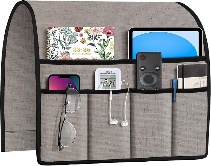 Joywell Armrest Organizer Remote Holder, Whitecap Gray | For Recliner Armchair Caddy, Couch Sofa Arm Chair Caddie, 6 Pocket Storage, For Magazine, iPad, Phone