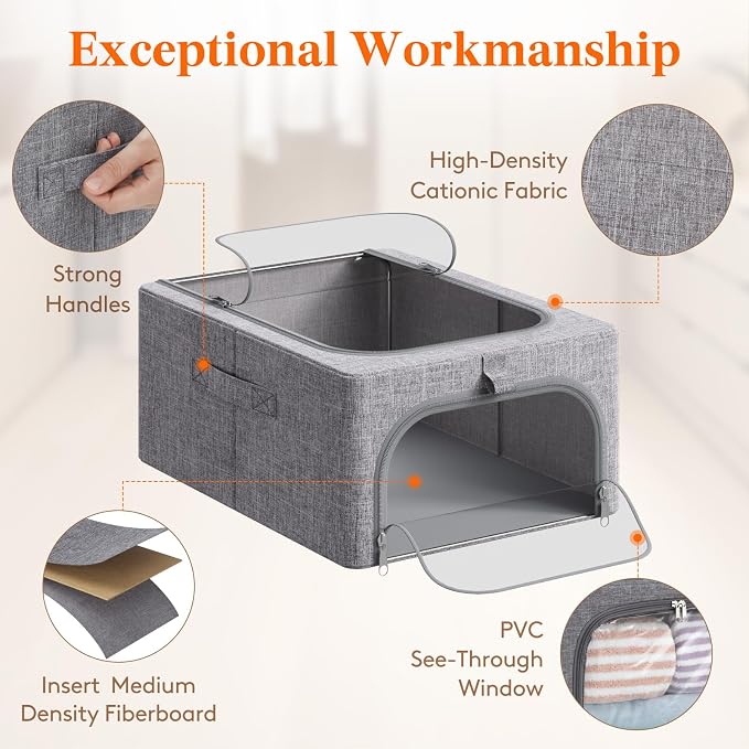 Lifewit Clothes Storage Bins with Metal Frame 6 Pack, Fabric Stackable Storage Bags with Lids, Zipper, Foldable Clost Organizers Containers for Clothing, Blanket, Winter Cloth, 25L