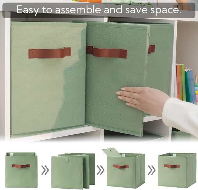 GRANNY SAYS 13 Inch Storage Cube Organizers, Sage Green, 6-Pack | Collapsible Storage Boxes with Thickened Base Plate, Sturdy Handles, Decorative Cube Storage Bins for Shelves, Closet
