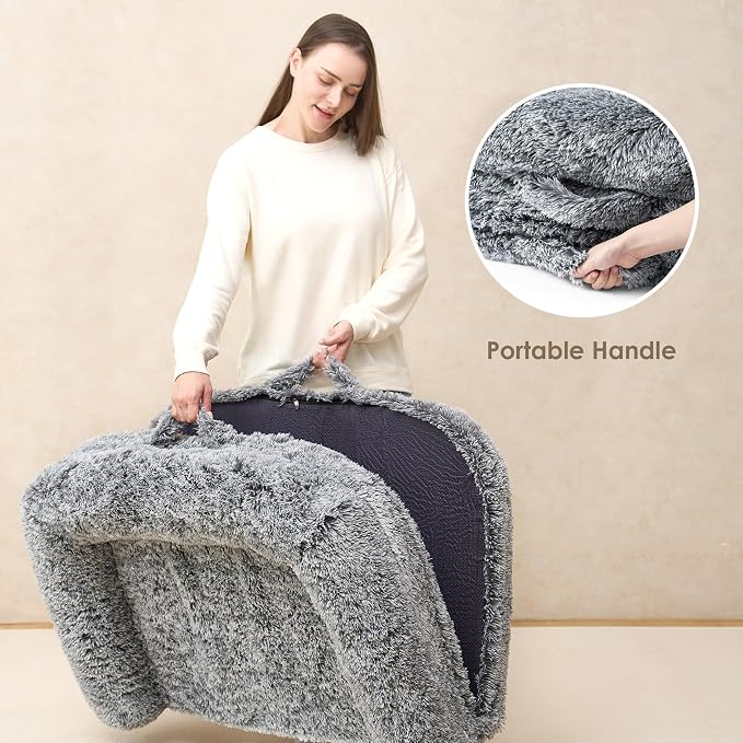 EHEYCIGA Foldable XXL Dog Bed for Large Sized Dog - 54x38x7.5, Grey | Faux Fur Fluffy Pet Couch Bed, Orthopedic Calming Memory Foam Big Pet Bed, Washable Pet Sofa Bed with Non-Slip Bottom