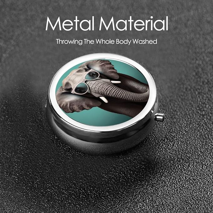 Round Pill Box Elephant with Glasses Pill Case for Purse & Pocket 3 Compartment Pill Organizer Portable Travel Pillbox Medicine Pill Holder Container for Daily Vitamin Cod Liver Oil Storage