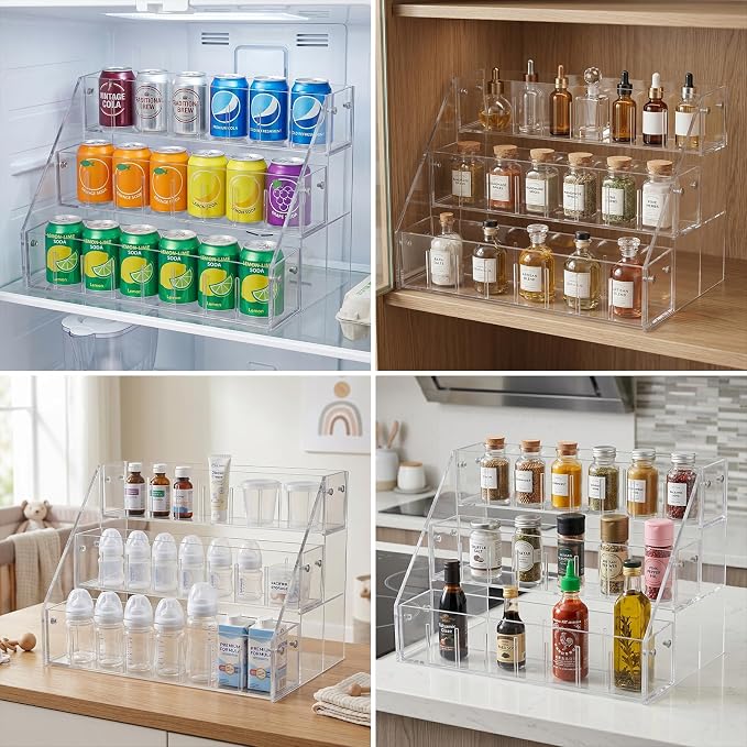 3-Tier Vitamin Storage Organizer, Organizer For Vitamin Bottles And Medicine Bottle, Vitamin Bottle Organizer For Countertop, Bathroom Cabinet Storage Items Are Clearly Visible (1, 14x8.3x7.9)