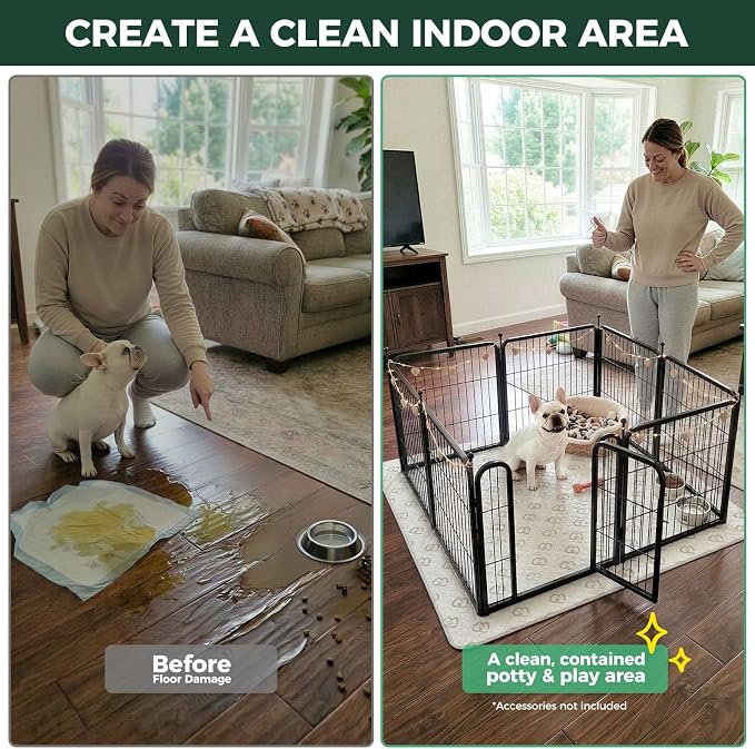 FXW Rollick Dog Playpen with Washable Pee Pad, 24"H, 8 Panels | Heavy-Duty & Easy setup Play Area, Super Absorbent Pad for Easy Cleanup, For Puppies & Small Dogs, Patented