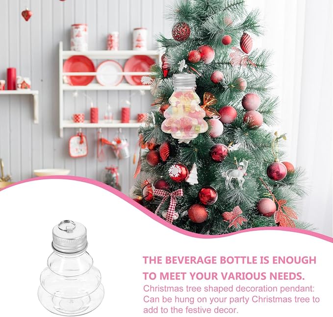 MAGICLULU 10pcs Christmas Tree Shaped Drink Containers Refillable Pet Juice Bottles for Candy Storage Festive Ornaments with for Holiday Decorations
