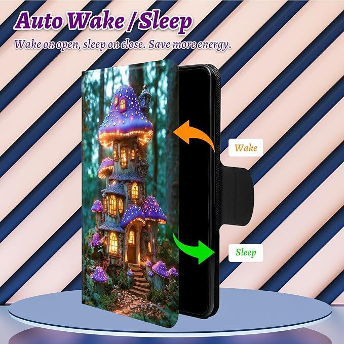 Rotating Handle Case for Samsung Galaxy Tab A8 10.5" 2022 (SM-X200/X205/X207), 360 Degree Swivel Kickstand with Magnetic Closure Shockproof Leather Cover for Men, Purple Mushroom Castle