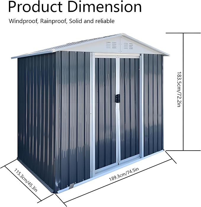 Outdoor Sheds 6FT x 4FT Outdoor Storage, Metal Anti-Corrosion Utility Tool House with Lockable Door & Shutter Vents，Outdoor Waterproof Garden Tool Metal Storage Sheds