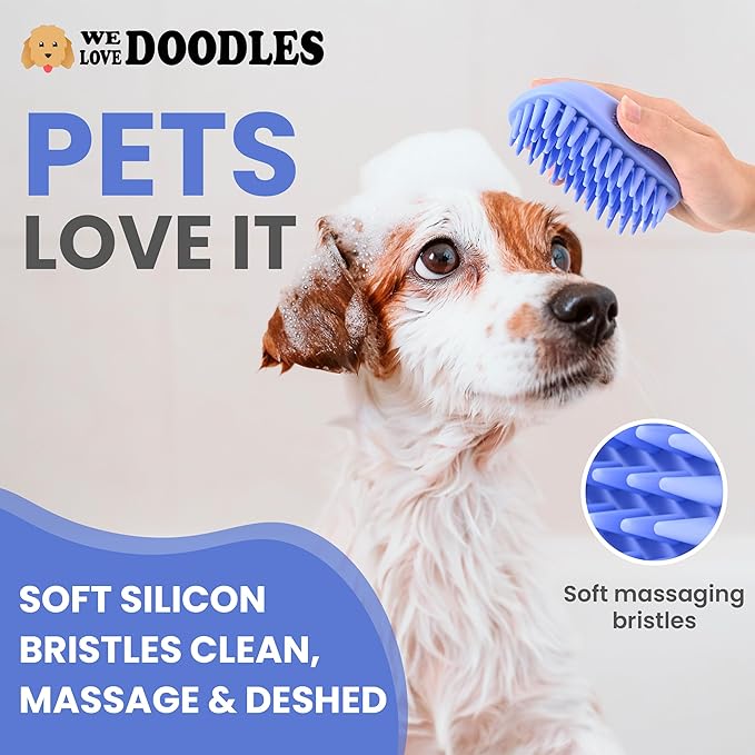 Dog Grooming Bath Brush, Pet Rubber Brush for Shower Scrubbing & Soothing Massage, Ideal for Long & Short Haired Dogs and Cats, Essential Puppy Accessories, 2 Pack [We Love Doodles]