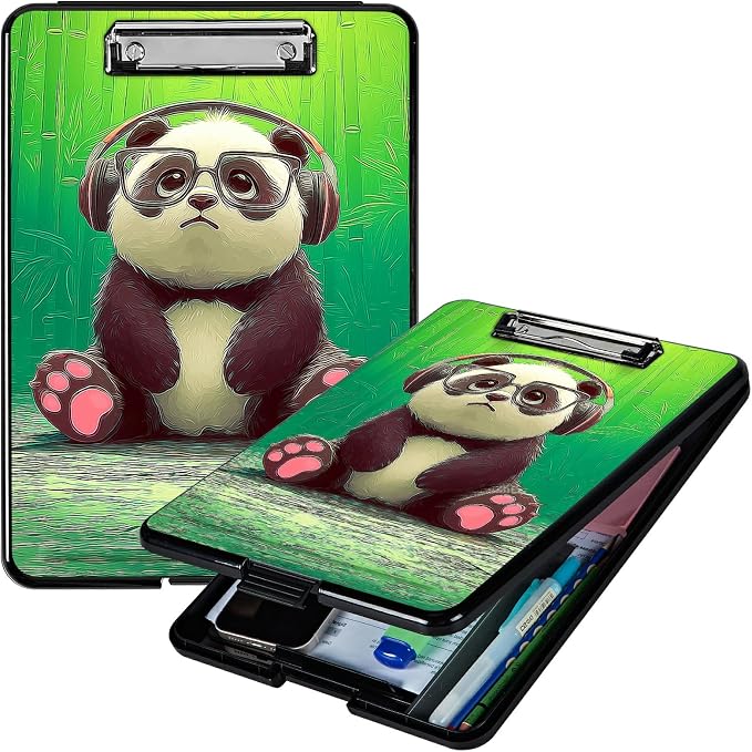 Heavy Duty Storage Clipboard, Slim Nursing Clipboard with Internal Pen Case, Portable File Organizer Case for A4 Letter Size Paper Office Medical Professionals, Forest Panda