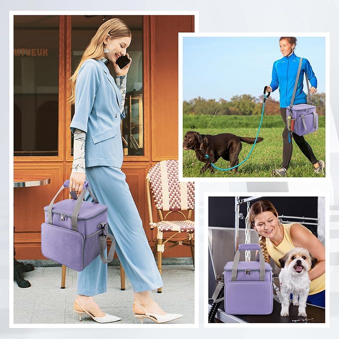 SMYV Pet Grooming Bag for Dog Grooming Supplies, Dog Tote Travel Bag for Pets Grooming Tools Kit Accessories - Light Purple