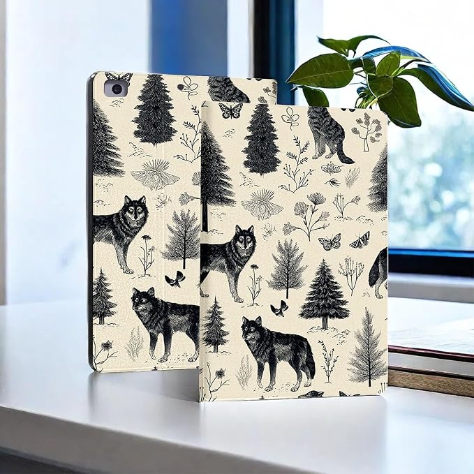 for Microsoft Surface Pro 7 Plus,Surface Pro 7/6/5/4 12.3" Tablet Case,Auto Wake/Sleep,Adjustable Stand Protective Cover - Wolf Pattern