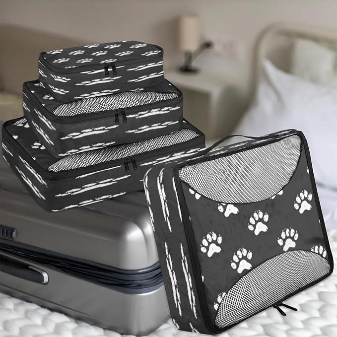 Packing Cubes for Travel, Paw Print Travel Luggage Packing Organizers for Women Men, Large Custom Toiletries Bag for Clothes Shoes, Cute Dog Cat Paw