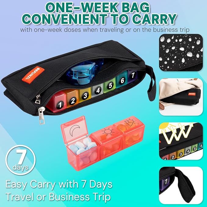 Monthly Pill Organizer, Medicine Organizer Box with Portable Hard Shell and Pill Cutter, 31 Day Pill Holder with Weekly Pill Bag (Purple, 3 Times a Day)