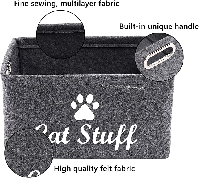 Cat Apparel & Accessories/Cat Toys/Pet Supplies Storage Basket/Bin with Handles, Collapsible & Convenient Storage Solution for Office, Bedroom, Closet, Toys, Laundry(Grey)
